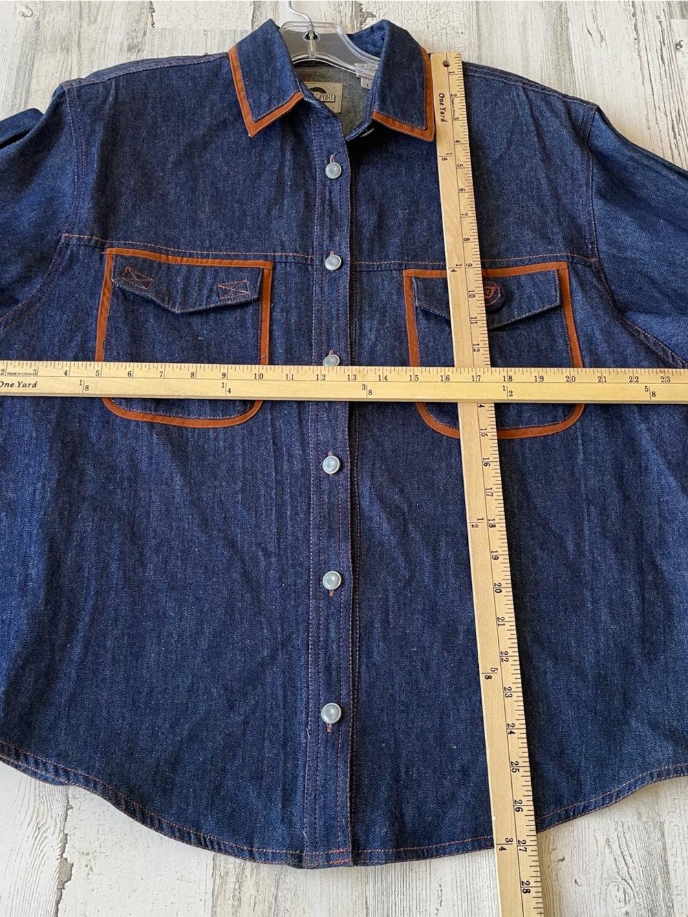 Vintage Chaus Dark Blue Denim Button-Down Shirt with Brown Trim western cowboy - Picture 11 of 11